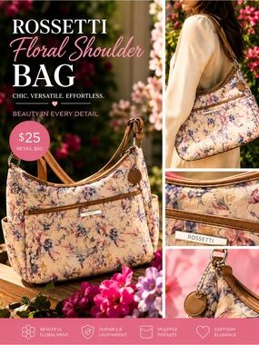 Rossetti Floral Shoulder Bag with Tan Straps